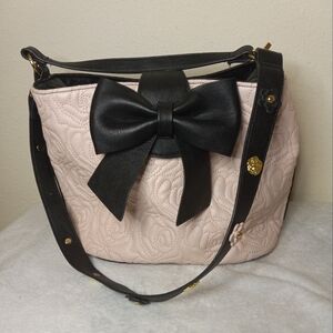 Betsey Johnson Black And Light Pink Large Bow Satchel